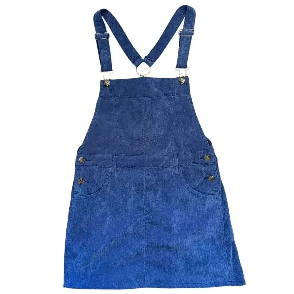 UNIQ Always On Time Blue Corduroy Overall Dress Size M